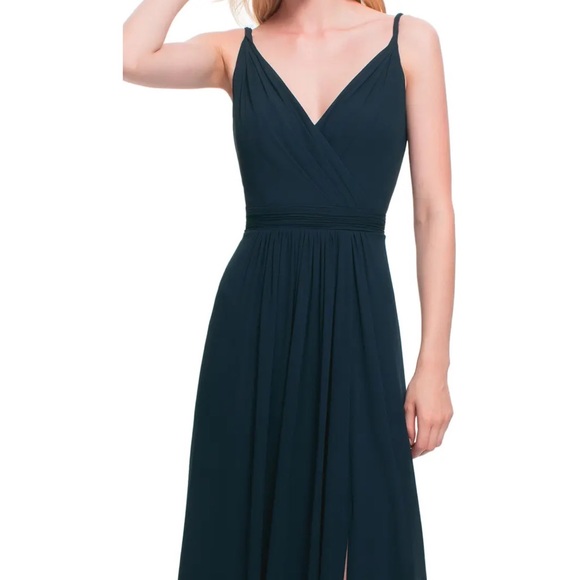 Levkoff Dress Surplice Neck Chiffon A-Line Gown in Navy size 18 - Picture 2 of 6